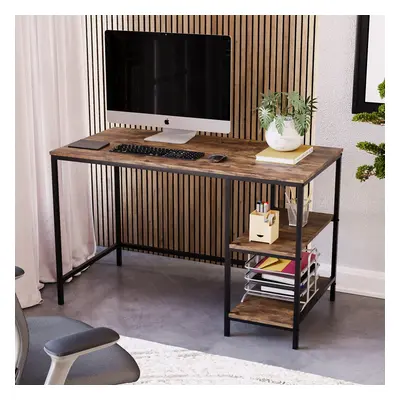 (Dark Wood) Brooklyn Industrial Wooden Desk with Shelves