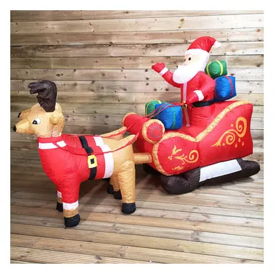 8ft (240cm) LED Outdoor Christmas Inflatables Santa Sleigh & Reindeer Decorations