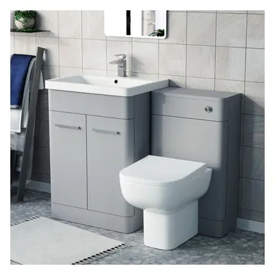 Nes Home Matte Grey 600mm Freestanding Vanity WC Unit & BTW Toilet Flat Pack