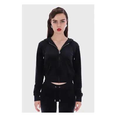 (X-Small, Black) Juicy Couture Robertson Velour Zip Front Hoodie