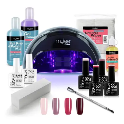 Mylee Complete Professional Gel Nail Polish LED Lamp Kit, 4x MyGEL Colours, Top & Base Coat, Myl