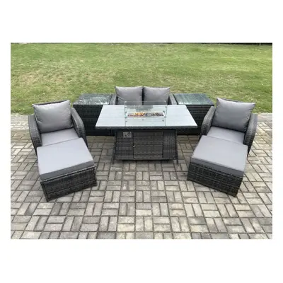 Fimous Patio Outdoor Rattan Garden Furniture Set Propane Gas Fire Pit Table Burner with Love sea