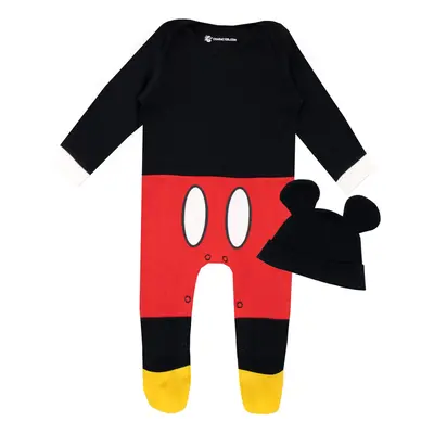 Disney Baby Boys' Mickey Mouse Footies and Hat Set Size 3-6M Red