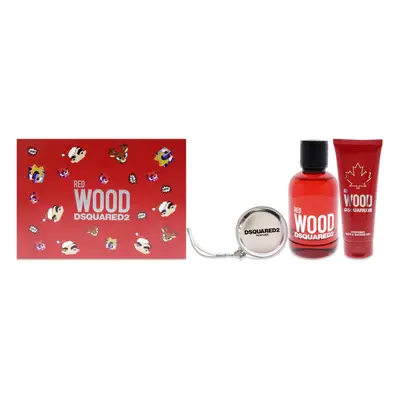 Dsquared2 Red Wood For Women Pc Gift Set 3.4oz EDT Spray, 3.4oz Perfumed Bath and Shower Gel, Si