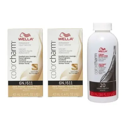 (6N+6N+Developer (Vol. 20) 3.6oz) Wella Color Charm Permanent Liquid Haircolor