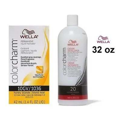 (10GV+Dev(Vol.20)32oz) Wella Color Charm 10GV Honey Blonde Permanent Liquid Haircolor