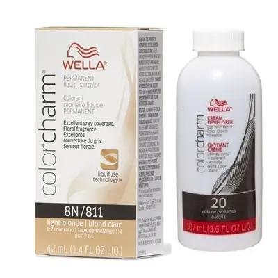 (8N + Developer (Vol. 20) 3.6oz ) Wella Color Charm Permanent Liquid Haircolor