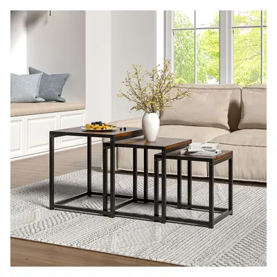 Set of Brown Square Nesting Side Tables Coffee Table Set