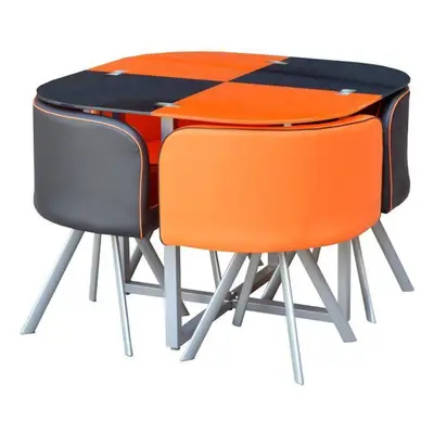 Dining Table and Chairs Space Saver Glass Orange and Black Square Table Leather Chairs Dining Ro