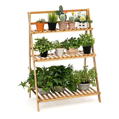 Folding Bamboo Plant Stand 3-tier Ladder Plants Holder Organizer