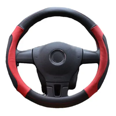 (Red) 38cm Leather Car Steel Ring Wheel Cover Sports Fashion Four Seasons Universal