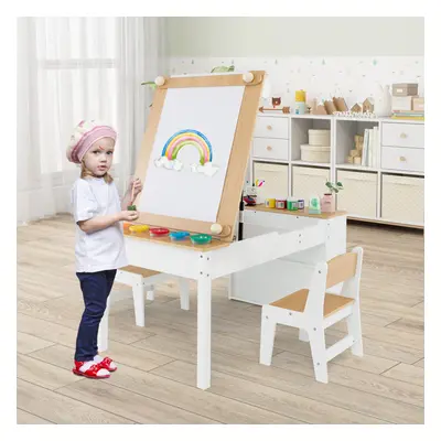 2-in-1 Table and Easel Set W/ Chairs Toddler Play Activity Drawing Desk Side Storage