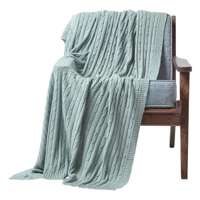 (Duck Egg Blue, x cm) Cotton Cable Knit Throw