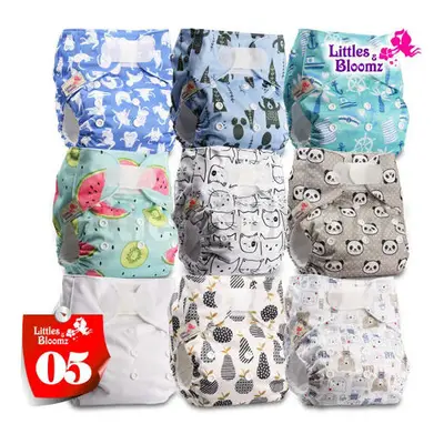 (05) [Littles&Bloomz]9pcs/set STANDARD Hook-Loop Reusable Washable Real Cloth Nappy Diaper,9 nap