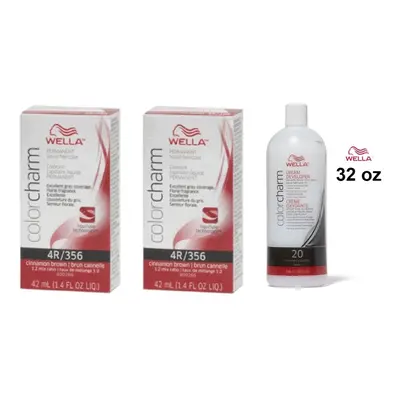 (4R(2)+Dev(Vol.20)32oz) Wella Color Charm 4R Cinnamon Brown Permanent Liquid Haircolor