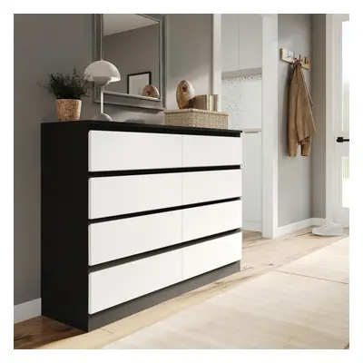 (Black Carcass + White Drawers) Modern Wide Wooden Chest of Drawers Bedroom Furniture Storage Be