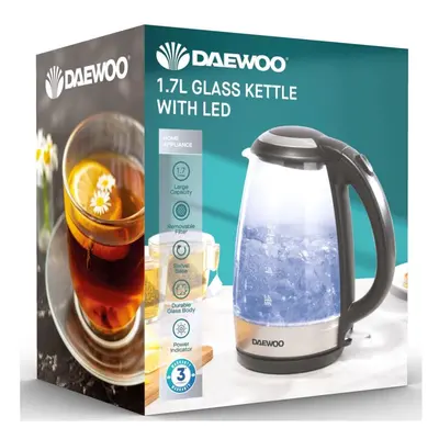 Daewoo Electric Illuminated Glass Kettle LED Light up Tea 1.7L Stainless Steel