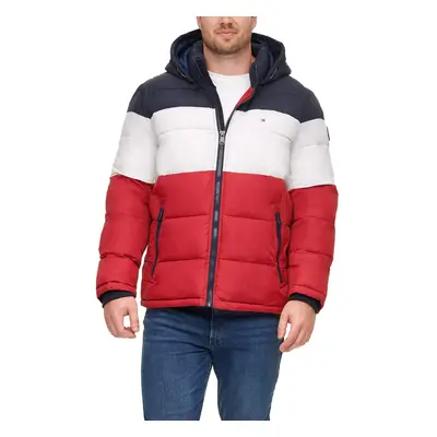 Tommy Hilfiger Men's Big Hooded Puffer Jacket Midnight/Ice/Red 3X-La