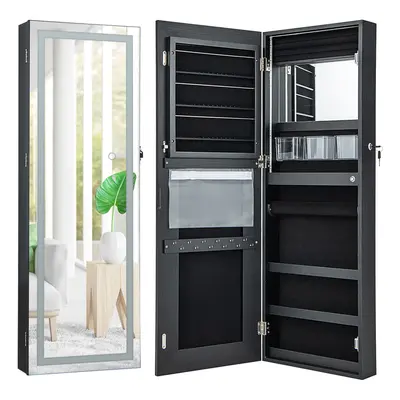 108cm Jewelry Mirror Cabinet Lockable Jewelry 3-Color LED Lights-Black