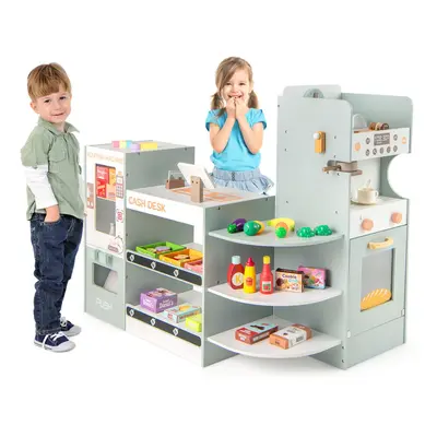 Kids Grocery Store Playset Wooden Pretend Play Supermarket-Grey