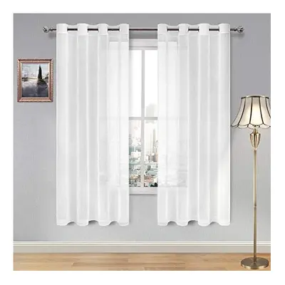 White Sheer Curtains Textured Semi Transparent Eyelet Top Decorative Voile Curtain for Living Be