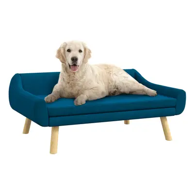 PawHut Dog Sofa Bed Raised Couch with Wooden Frame and Soft Cushion, Blue