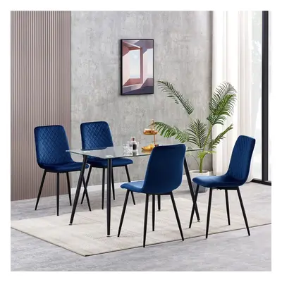 (4, Blue) Set of 1/2/4 Designer Velvet Fabric Dining Chairs Metal Legs Lexi Chairs