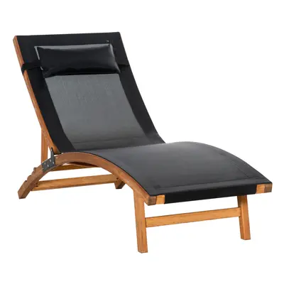 Outsunny Ergonomic Outdoor Chaise w/ Adjustable Back and Pillow for Garden Black