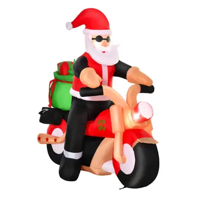 HOMCOM 5.5ft Light-Up Inflatable Santa Claus Riding a Bike Decoration for Lawn