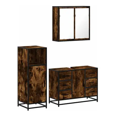 (smoked oak) vidaXL Piece Bathroom Furniture Set Black Engineered Wood bathroom cabinet