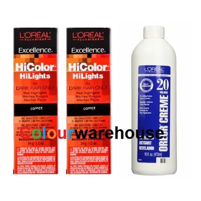 (Copper (2x), Dev (Vol. 20) 16oz) L'Oreal HiColor Copper HiLights For Dark Hair Only