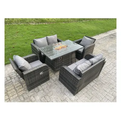 Fimous Rattan Outdoor Furniture Gas Fire Pit Rectangle Dining Table Seater