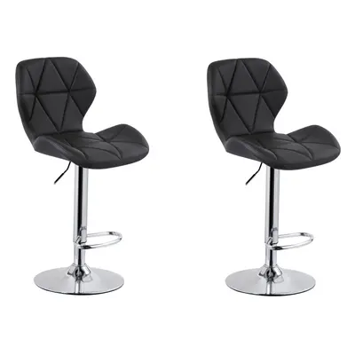 (PU Leather Black) 2pk Charles Jacobs Diamond-Style Adjustable Breakfast Bar Stools With Footres