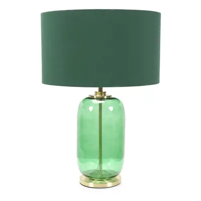 ValueLights Leigh Green Shade and Forest Green Glass Gold Table Lamp