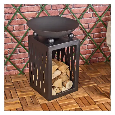 65cm Matt Black Square Steel Fire Pit Bowl Outdoor Garden Heater With Storage