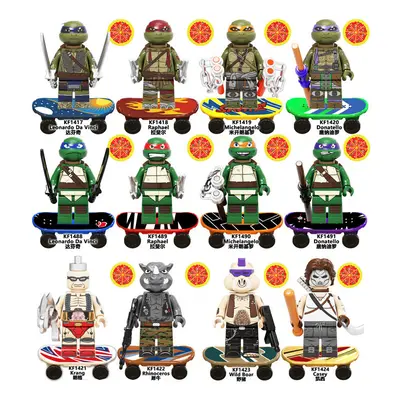 12PCS Ninja Turtle Series Da Vinci Casey Wild Boar Rhinoceros Assembly Blocks Miniature Mini Toy