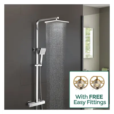 Lois Square Dual Head Thermostatic Shower Mixer Chrome Bathroom Exposed Valve