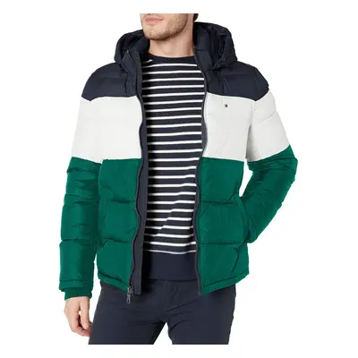 Tommy Hilfiger Men's Hooded Puffer Jacket Green Color Block XX-Large