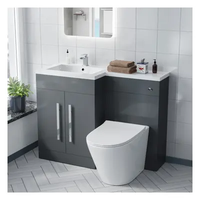 1100mm LH Freestanding Grey Vanity with BTW Toilet, WC & Basin Flat Pack