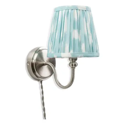 Plug in Chrome Wall Light Blue Pleated Tapered Shade Wall Lamp + LED