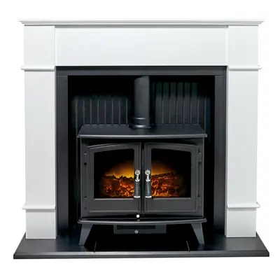 Adam Oxford Stove Suite in Pure White with Woodhouse Electric Stove, Inch