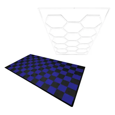 (Hexagon LED Light & Vented Garage Floor Tiles With Edges - Black & Blue) Vented Garage Floor Ti