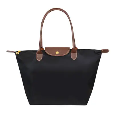 (Black, L) Famous Brands Women Handbag Bags Waterproof Nylon Shoulder Bag Folding Beach Bag Fold