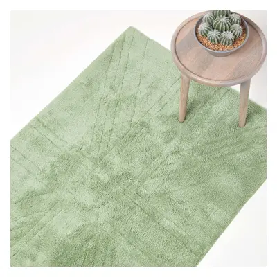 (90 x cm, Sage green) Cotton Tufted Rug Union Jack Plain Embossed Mat