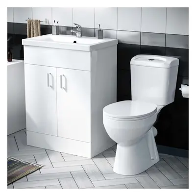 Nanuya 600mm Flat Pack White Vanity & WC Toilet Pan, Soft Close Seat