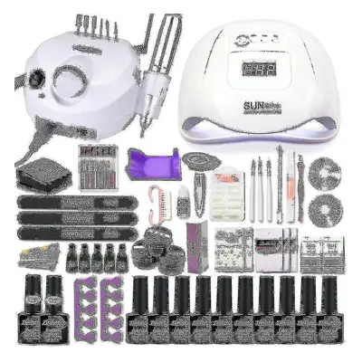 35000rpm Nail Art Kit With 120w/54w Led Nail Lamp 40/30/20/10 Colors Uv Polishing Gel Polishing 