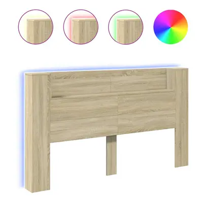 vidaXL Headboard Cabinet with LED Bed Headboard Sonoma Oak 180x16.5x103.5 cm