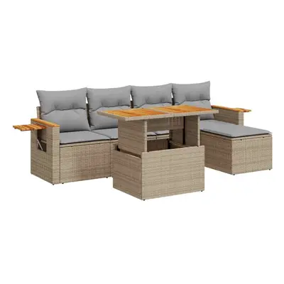 (beige and grey) vidaXL Piece Garden Sofa Set with Cushions Beige Poly Rattan Acacia