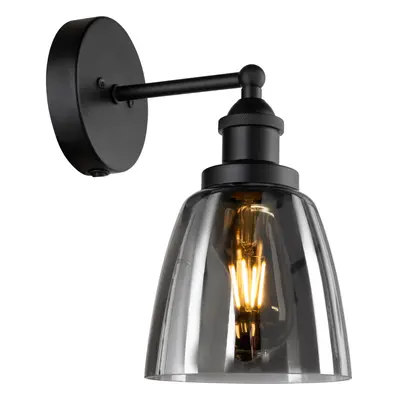 Echo Black Switched Wall Light - Smoke Glass