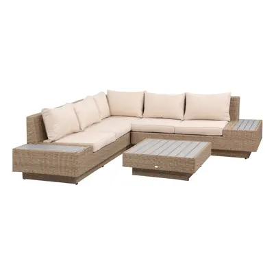 Outsunny 4Pcs Rattan Sofa Set Garden Furniture Set with Armrest Cushions Beige